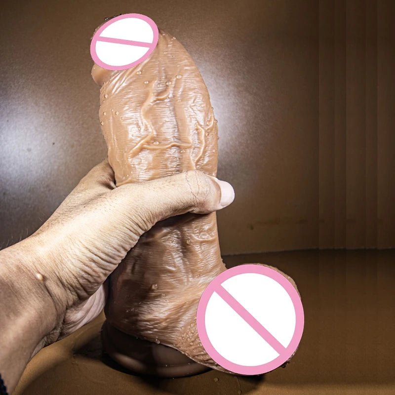 Size comparison of realistic veins big toy liquid silicone suction cup with scale reference