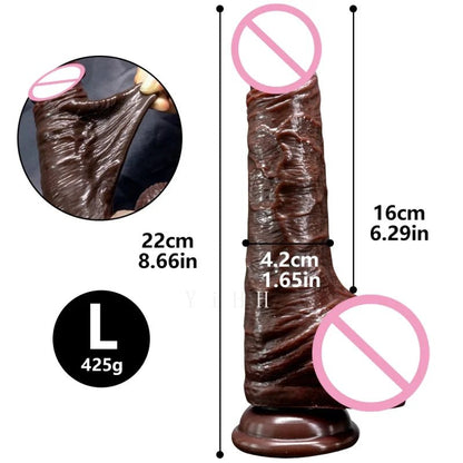 Close-up of material texture and finish on black realistic silicone sliding testicles foreskin g spot stimulate