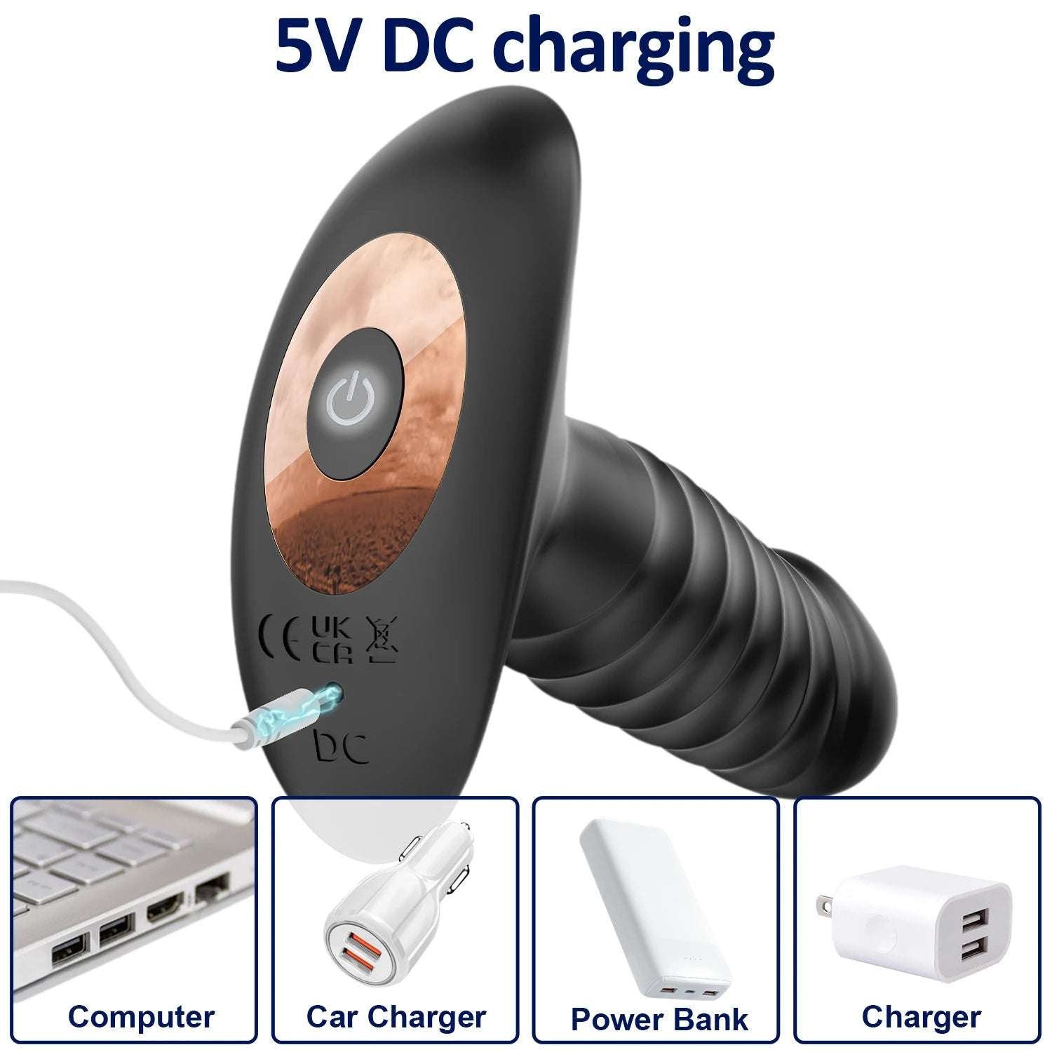 Prostate massager with included USB charging cable