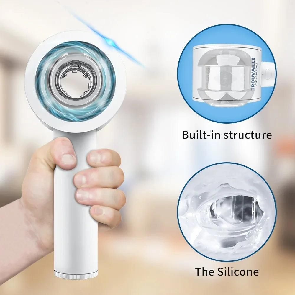 Size comparison of automatic telescopic cup for ultimate pleasure experience with scale reference