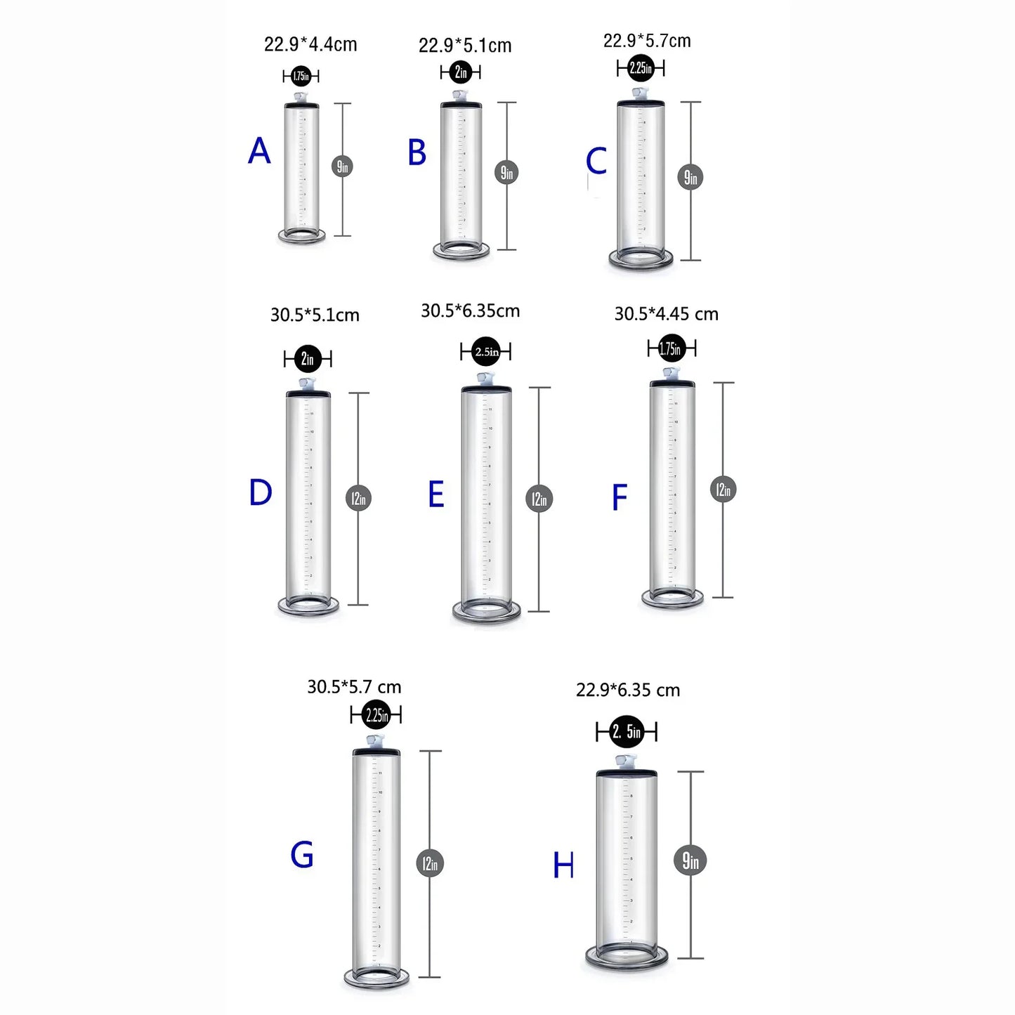Size and cylinder diameter reference