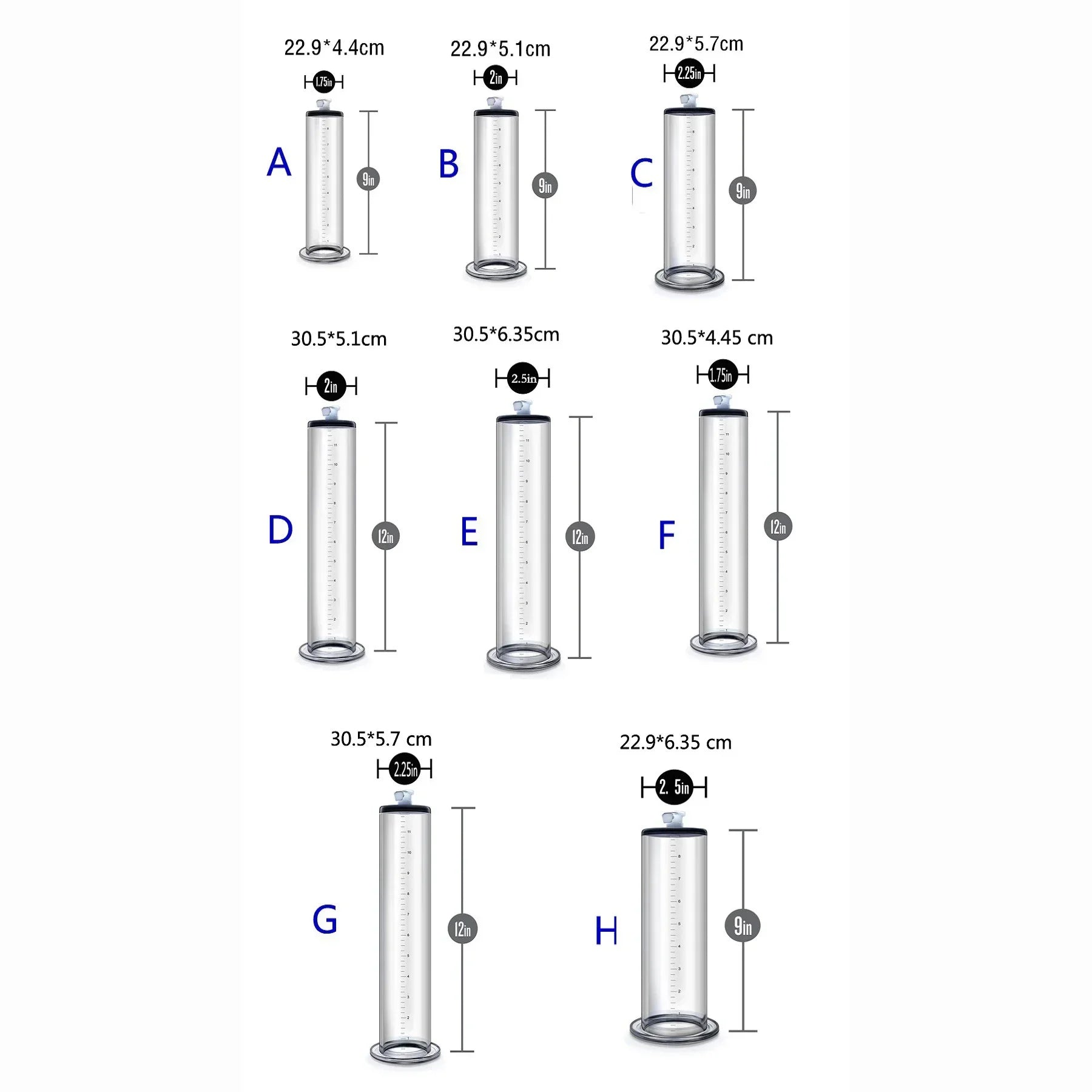 Size and cylinder diameter reference