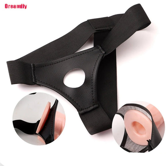 Men Strap On Panties Wearable Hollow Lengthen Sleeve Strap On