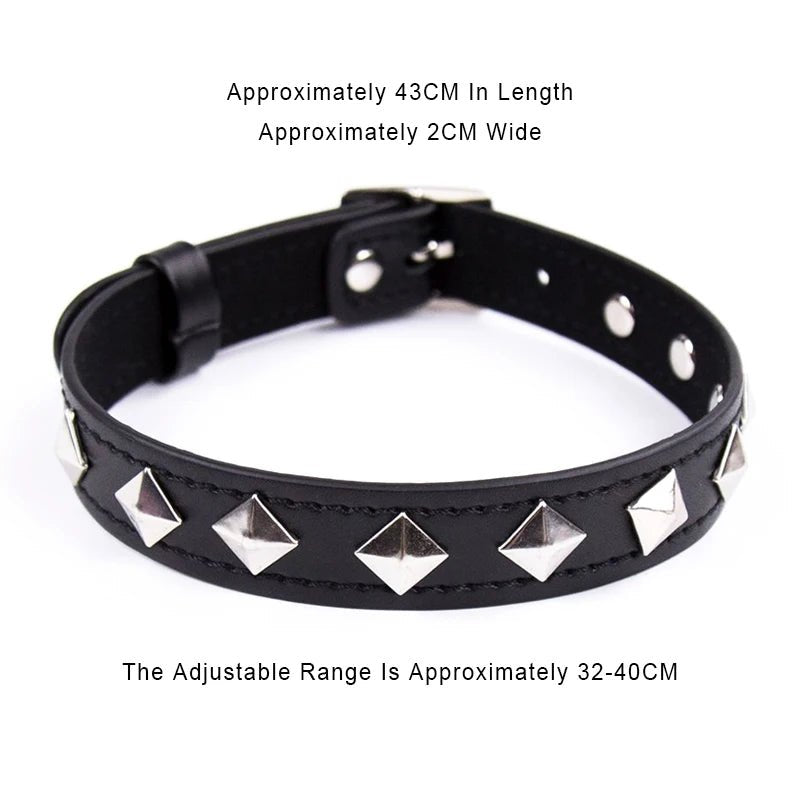 Measurement and dimensions of sexy leather punk rivets necklace for fetish role play gift