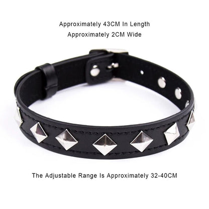 Measurement and dimensions of sexy leather punk rivets necklace for fetish role play gift
