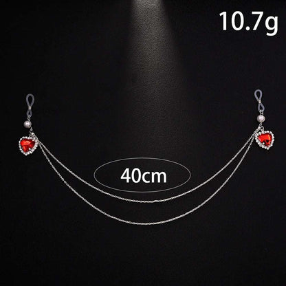 Stonefans Red Heart Nipples Chain Accessories Sexy Lingerie Rhinestone Fashion Body Chest Bra Bikini Jewelry 2025 Women Charms