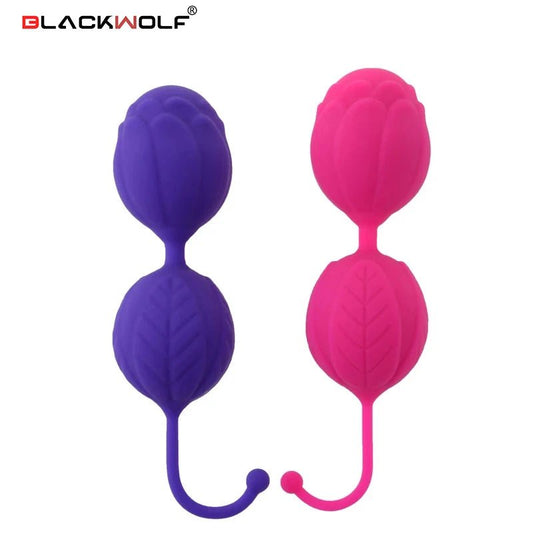 Front view of black wolf 100% silicone balls for enhanced muscle tightness on white background