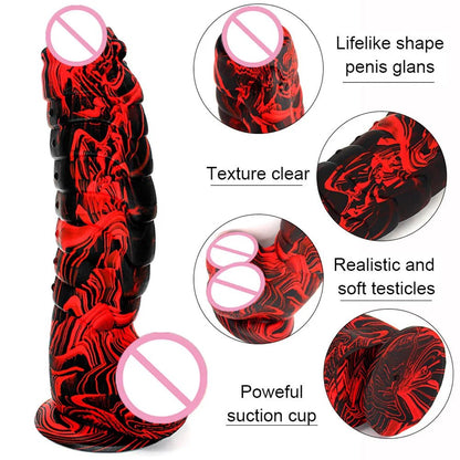 Side profile of xxl huge realistic dragon scales with suction cup enjoyment showing shape and proportions