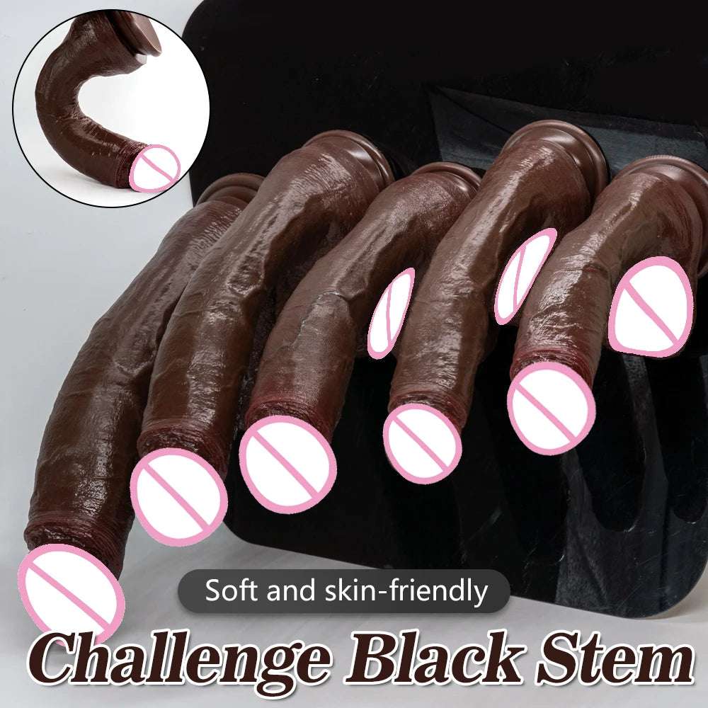 Realistic Long Black Plug with Suction Cup for Ult   side profile showing product shape