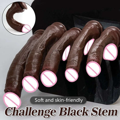 Realistic Long Black Plug with Suction Cup for Ult   side profile showing product shape