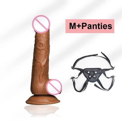 Product overview of realistic huge toy for woman suction cup soft skin touch from above