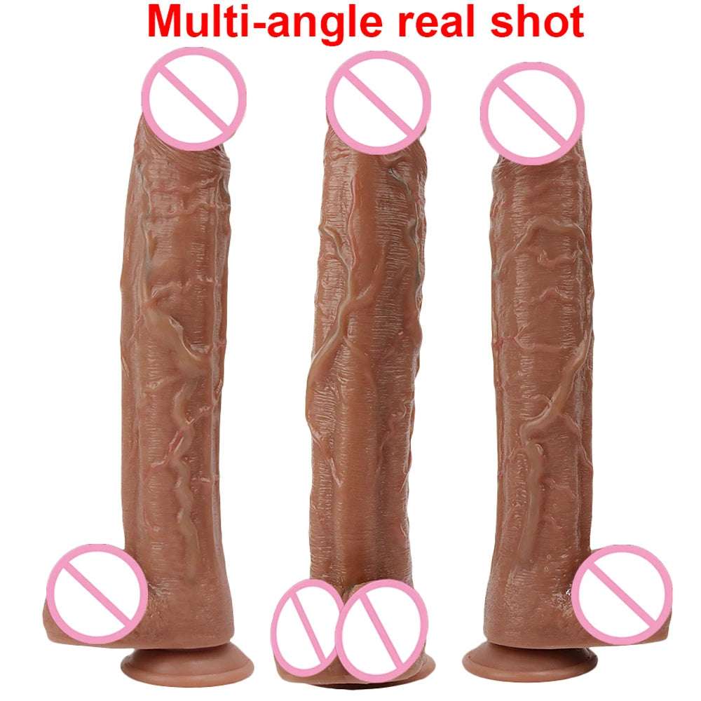 35CM Realistic Silicone Dildo Black Large intimate adult toy For Men Women With Thick Glans Real Dong Powerful Suction Cup Stiff Cock