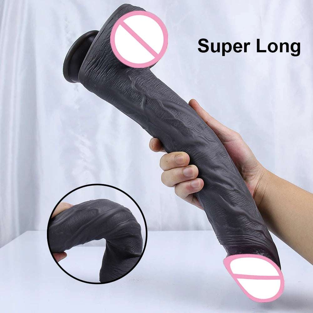 35CM Realistic Silicone Dildo Black Large intimate adult toy For Men Women With Thick Glans Real Dong Powerful Suction Cup Stiff Cock