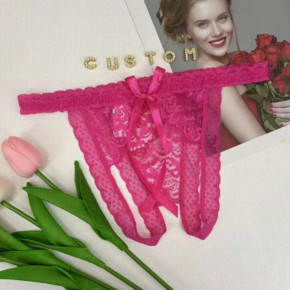 Custom Lace Bowknot Thong For Women Personality Crystal letter Underwear Customize Hotwife Sexy Lingerie Wife DIY Gifts Panties