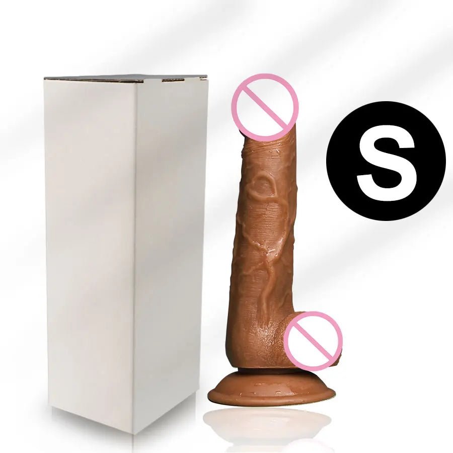 Close-up of control buttons or charging port on realistic huge toy for woman suction cup soft skin touch
