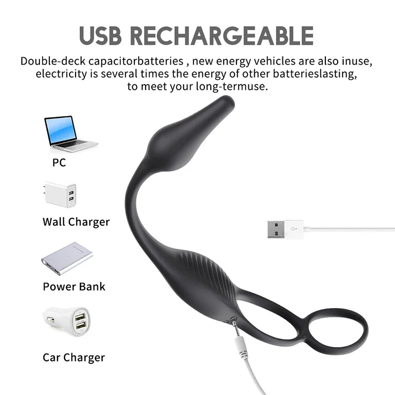 Side profile of vibrating plug showing ergonomic shape