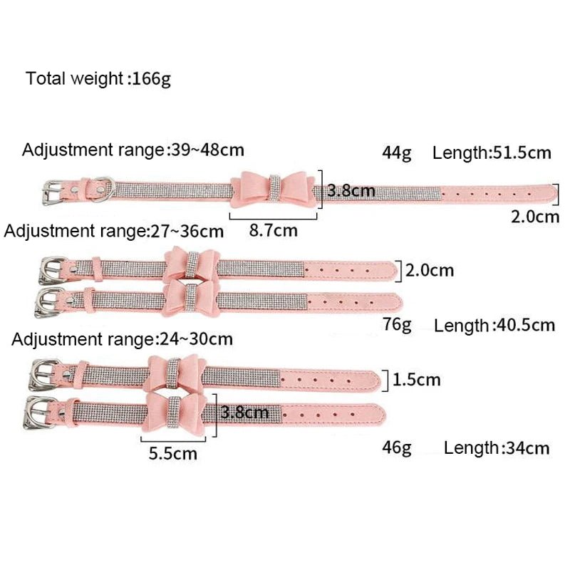 3Pcs/Set Pink Bondage Kit Restraints With Rhinestone Bows