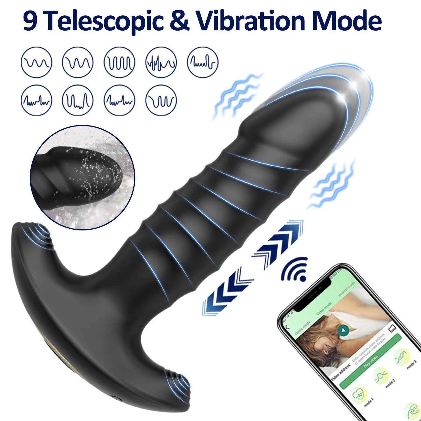 Side profile of telescopic prostate massager showing shape