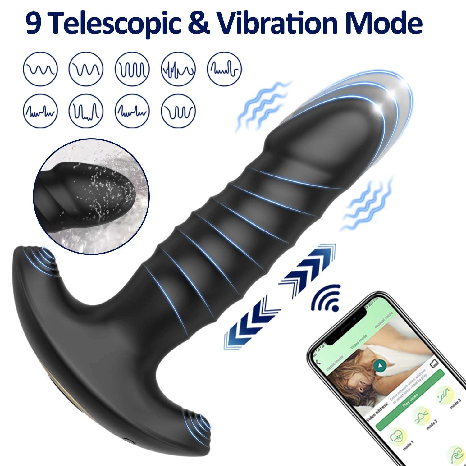 Side profile of telescopic prostate massager showing shape