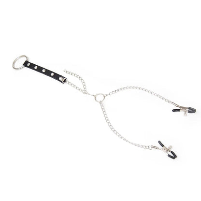 Sexy Pu Leather Cock Ring With Nipple Clamp Chain Sm Toys