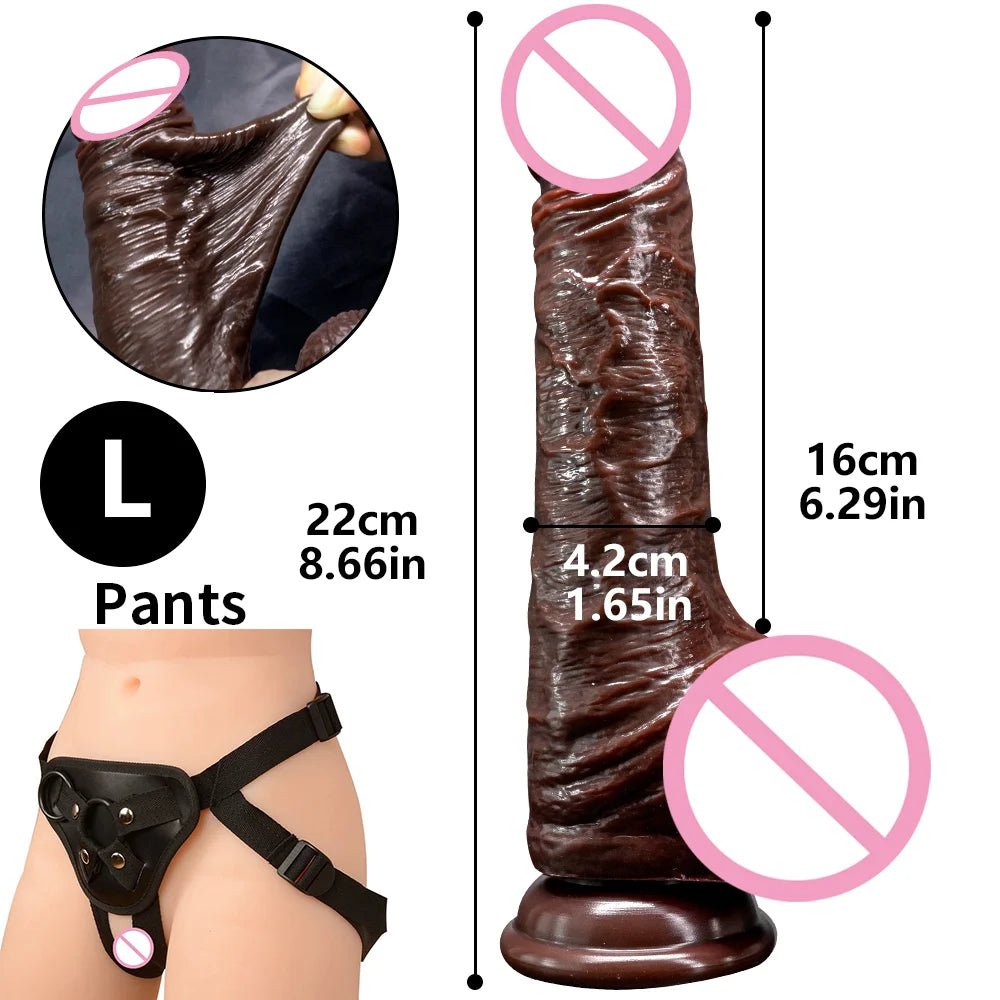 Side profile of black realistic silicone sliding testicles foreskin g spot stimulate showing shape and proportions