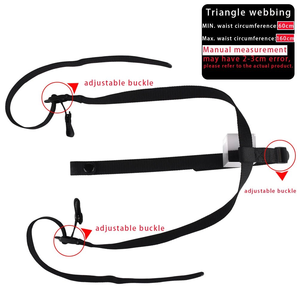 Harness adjustment straps and buckles