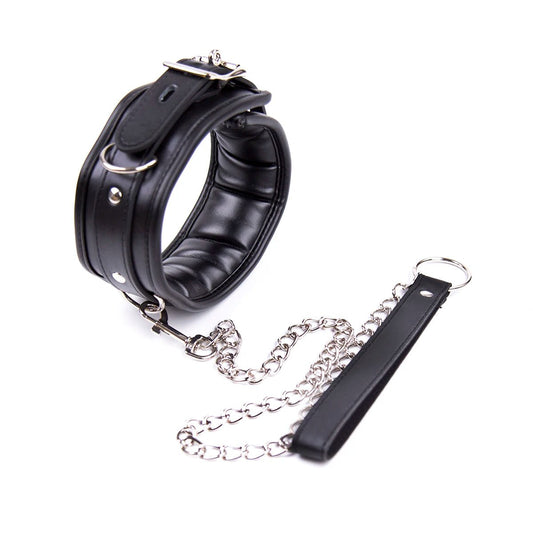 Bdsm Bondage Collar Leather And Iron Chain Link Slave Restraints
