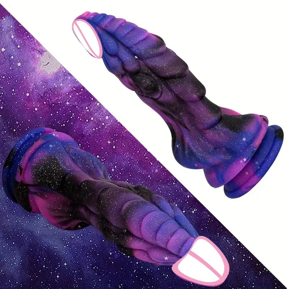 Side view of textured dragon silicone toy showing full length