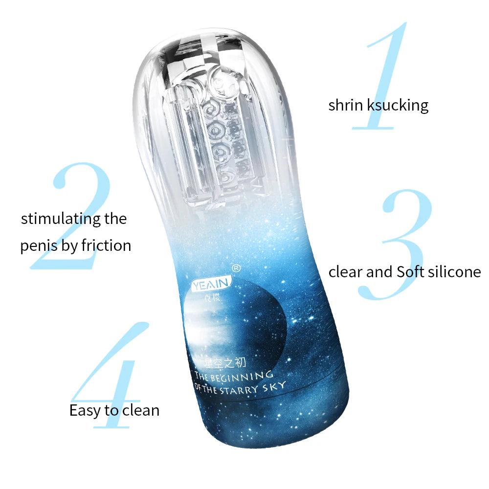 Side profile of male pleasure device for ultimate soft texture experience showing shape and proportions