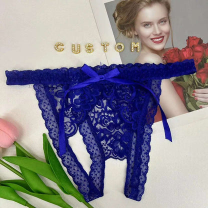 Custom Lace Bowknot Thong For Women Personality Crystal letter Underwear Customize Hotwife Sexy Lingerie Wife DIY Gifts Panties
