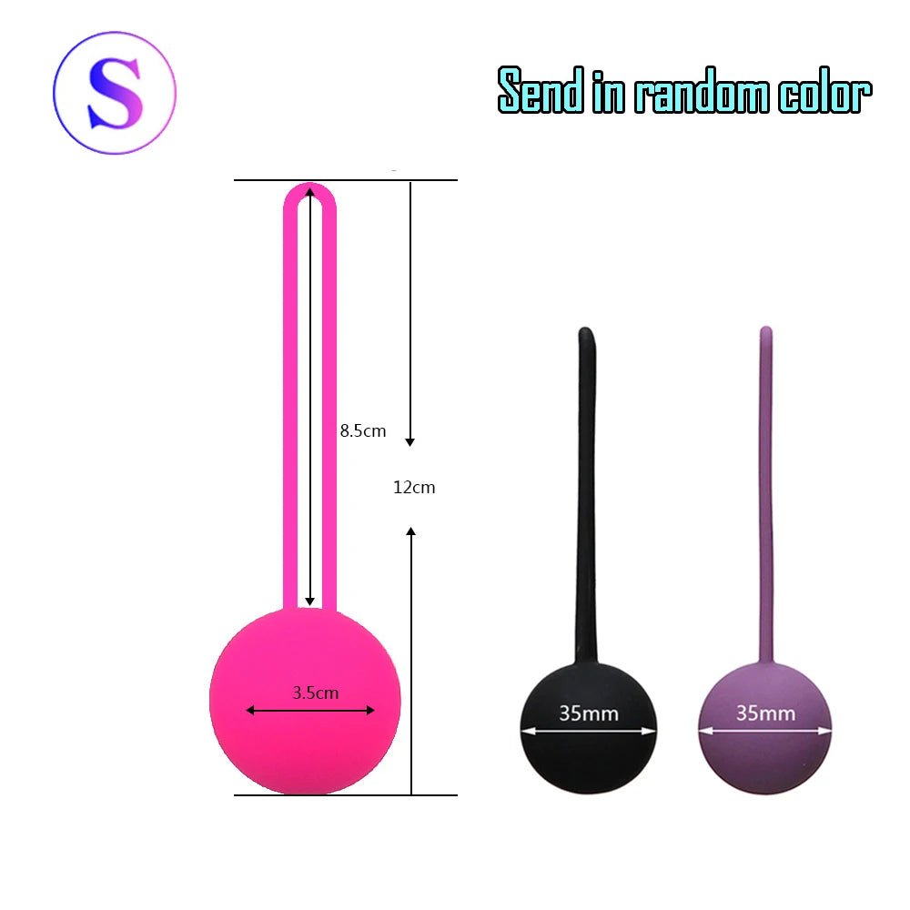 Kegel trainer showing attachment cord or retrieval string