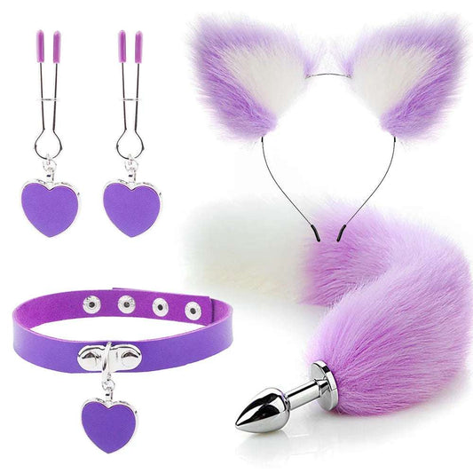 Fox Tail Butt Plug Set – Plush Cat Ear Roleplay Kit for Couples Play