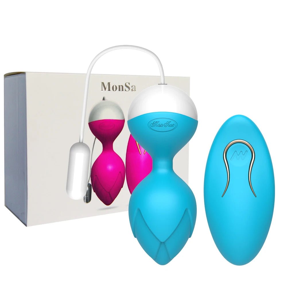 Kegel trainer showing attachment cord or retrieval string