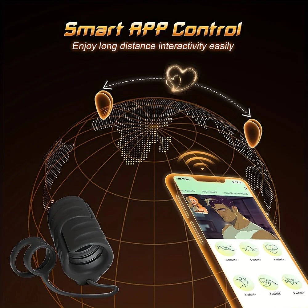 Side profile of male pleasure trainer with app remote control device for satisfaction showing shape and proportions