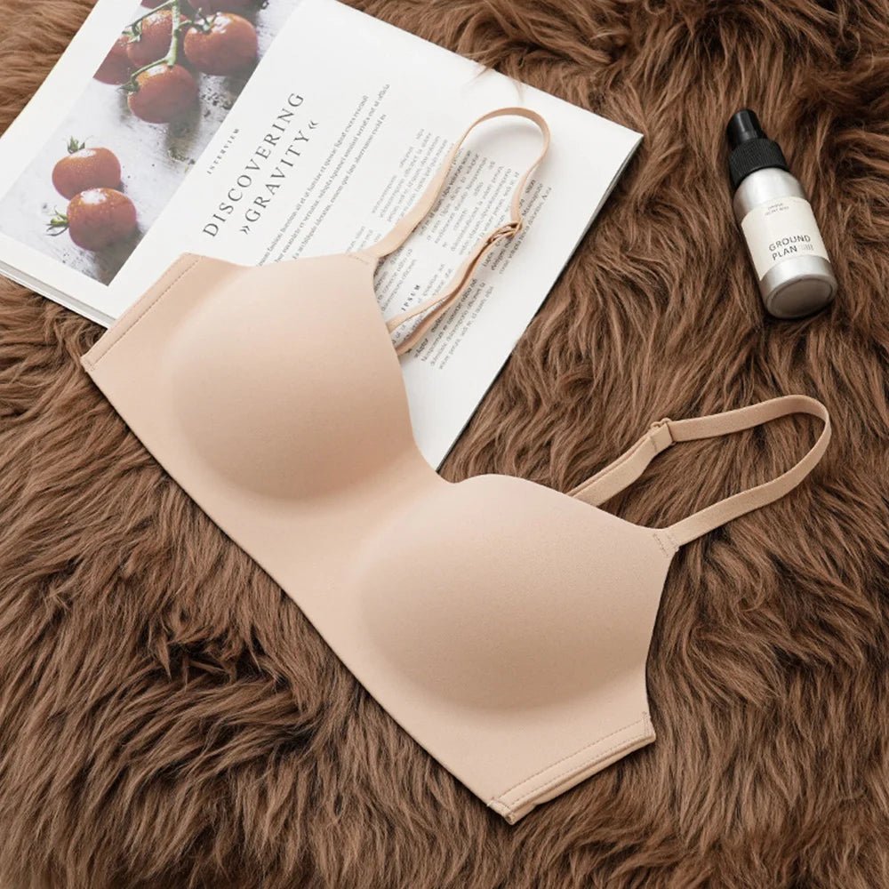 Product overview of women's bras breathable seamless push-up tube top from above