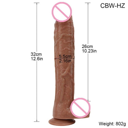Measurement and dimensions of 35cm realistic silicone toy black large pleasure tool