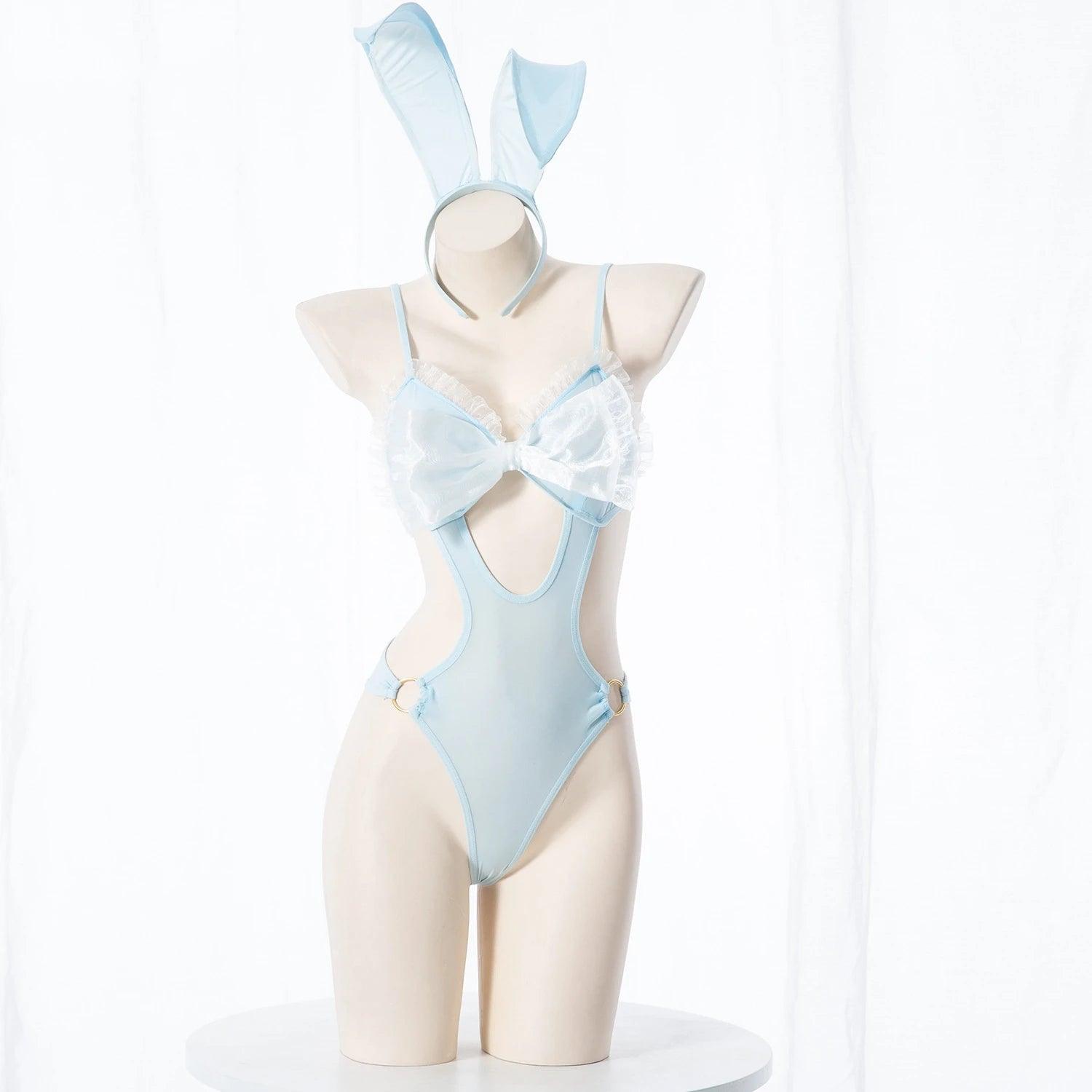Colour and variant options available for sexy lace bow bunny girl uniform role play outfits set