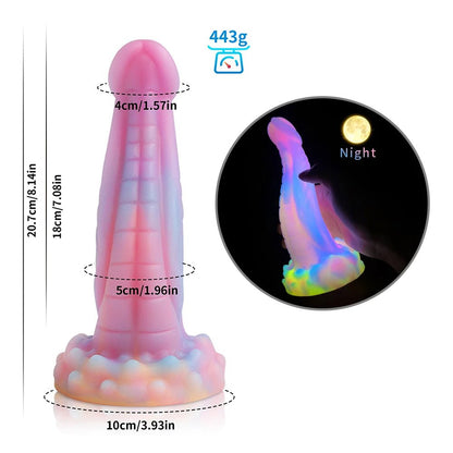 Detail shot of base or attachment on dark glowing toy for woman with suction cup fun play