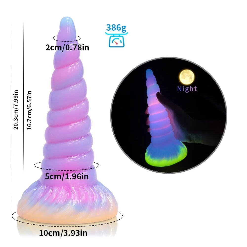 Close-up of material texture and finish on dark glowing toy for woman with suction cup fun play