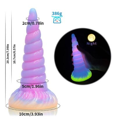 Close-up of material texture and finish on dark glowing toy for woman with suction cup fun play