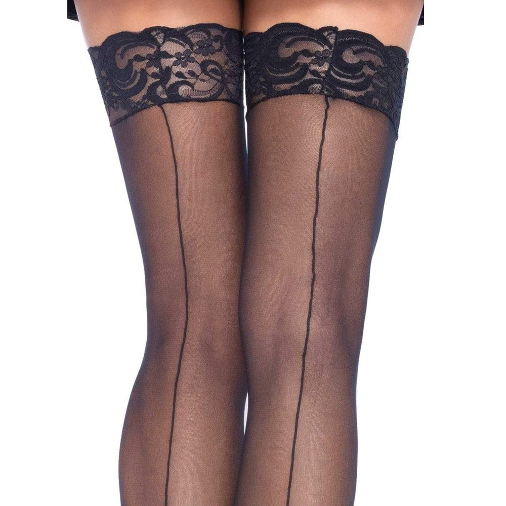 Leg Avenue Sheer Stockings with Backseam - Black