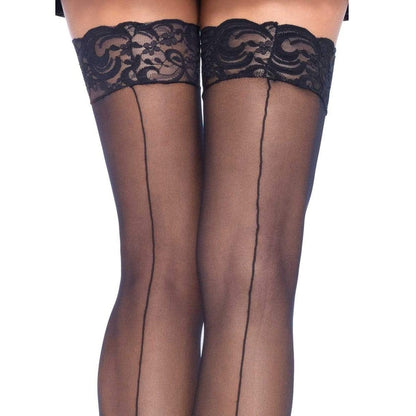Leg Avenue Sheer Stockings with Backseam - Black