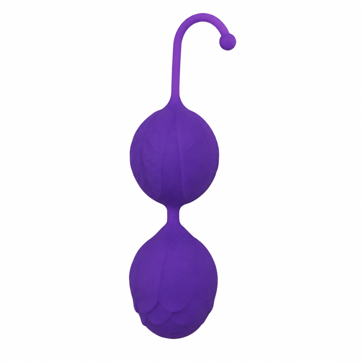 Purple double Kegel balls with flexible retrieval handle